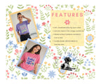 The image is a collage featuring a woman in a pink shirt and a woman in a purple shirt, both smiling and posing. The collage also includes a yellow flower pattern and a black and white dog logo.